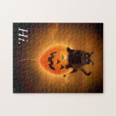 Kat op de Halloween-ballon Legpuzzel (Horizontaal)