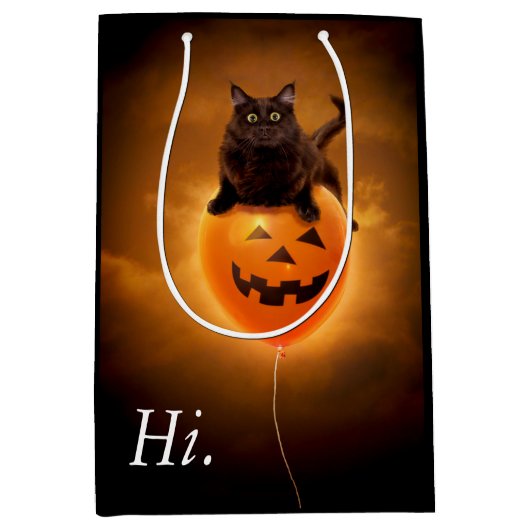 Kat op de Halloween-ballon Medium Cadeauzakje (Voorkant)