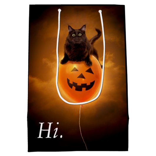 Kat op de Halloween-ballon Medium Cadeauzakje (Achterkant)