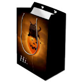 Kat op de Halloween-ballon Medium Cadeauzakje (Achterkant Gekanteld)