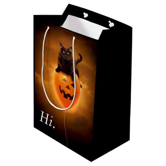 Kat op de Halloween-ballon Medium Cadeauzakje (Achterkant Gekanteld)