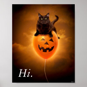 Kat op de Halloween-ballon Poster