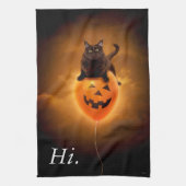 Kat op de Halloween-ballon Theedoek (Verticaal)