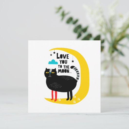 Kat op de maan bedankkaart (Staand voorkant)