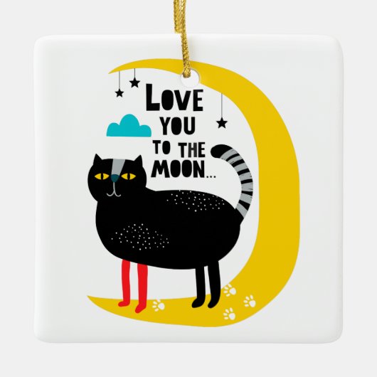 Kat op de maan keramisch ornament (Voorkant)
