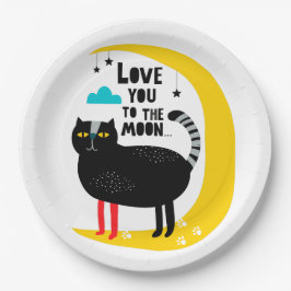 Kat op de maan papieren bordje
