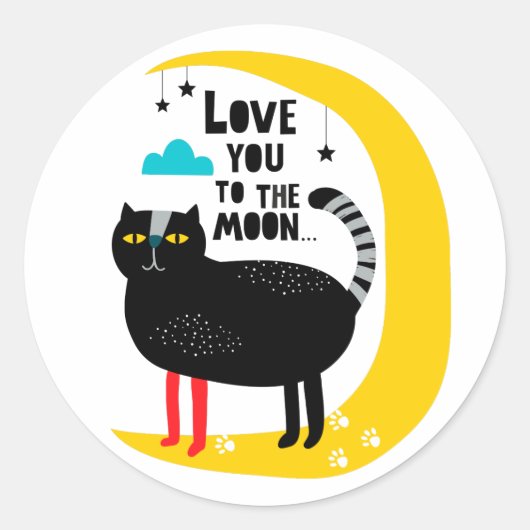 Kat op de maan ronde sticker (Voorkant)