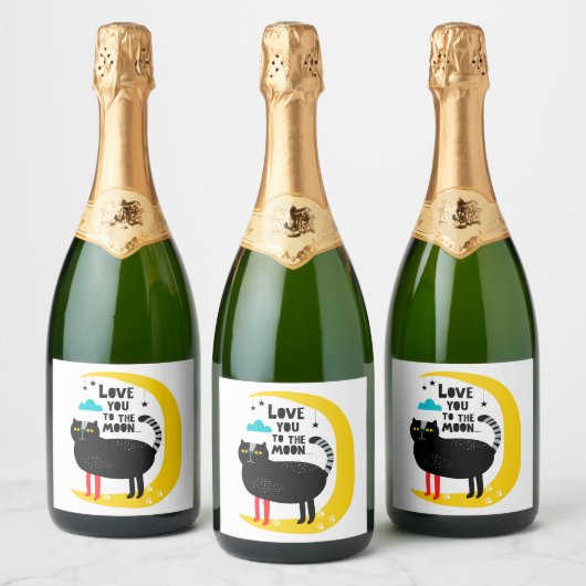 Kat op de maan sparkling wijnetiket (Flessen)