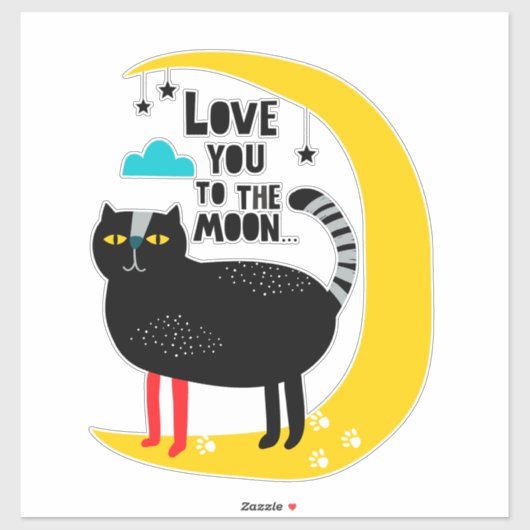 Kat op de maan sticker (Vel)