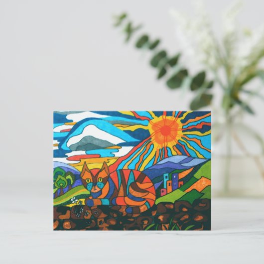 Kat op de muur briefkaart (Staand voorkant)