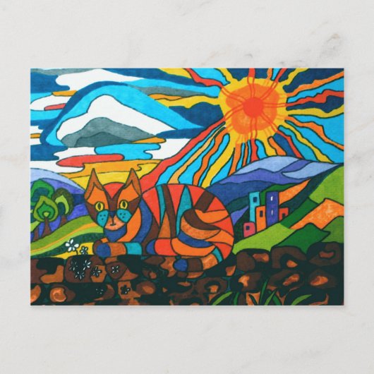 Kat op de muur briefkaart (Voorkant)