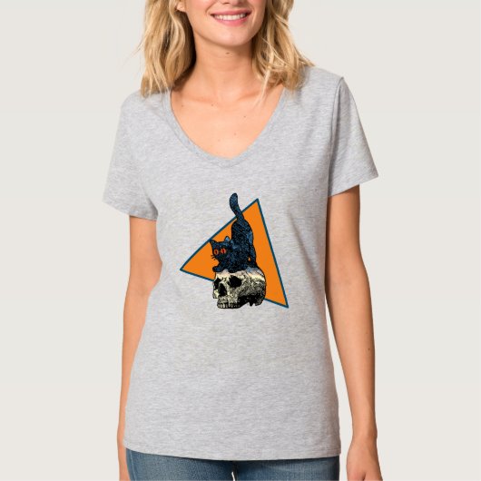 Kat op de schedel Schattige Meisjes Vrouwen Hallow T-shirt (Voorkant)