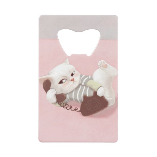 Kat op de telefoon creditkaart flessenopener (Voorkant)