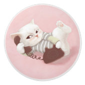 Kat op de telefoon keramische knop (Voorkant)