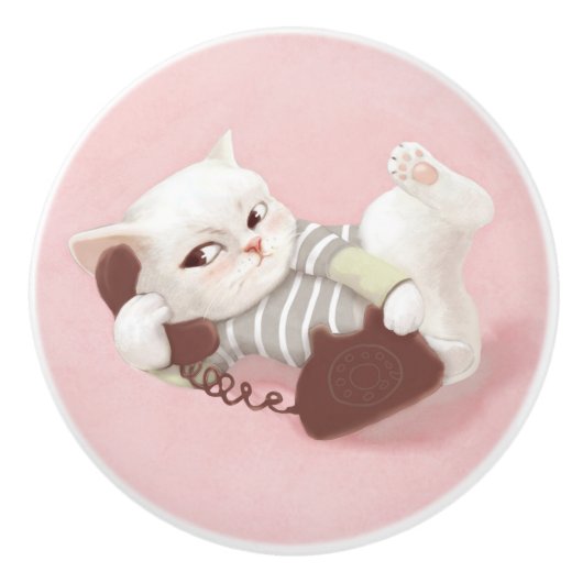 Kat op de telefoon keramische knop (Voorkant)