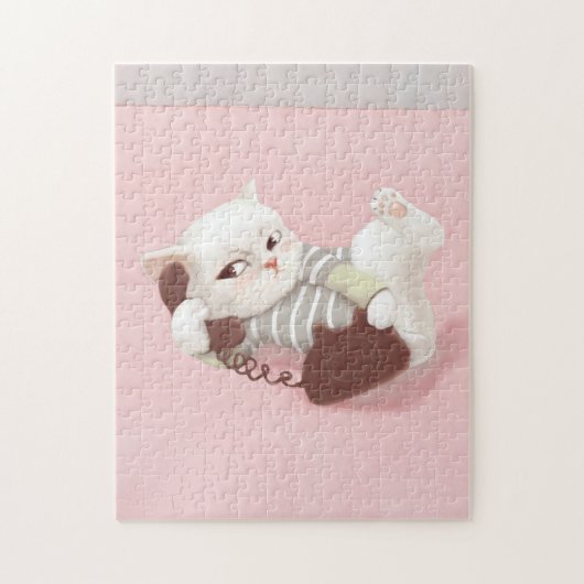 Kat op de telefoon legpuzzel (Verticaal)