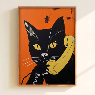 Kat Op De Telefoon Retro Poster Funny Cat Print Vi