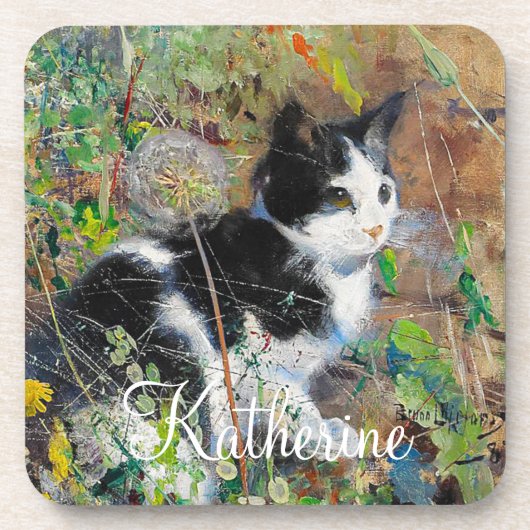 Kat op de vloer bier onderzetter (Voorkant)