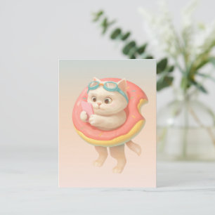 Kat op donut zwembad drijver aankondigingskaart