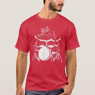 Kat op drum Cat Musician Music Lover Cat Drum T-shirt