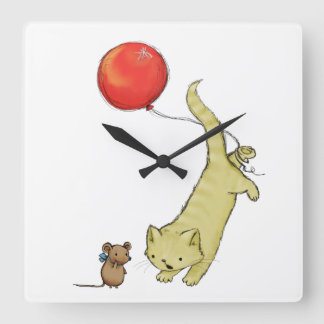 Kat op een ballon vierkante klok