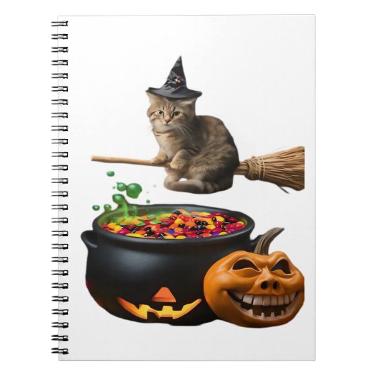 Kat op een bezemsteel op Halloween. Klassiek T-shi Notitieboek (Voorkant)