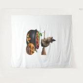 Kat op een bezemsteel op Halloween. Klassiek T-shi Wandkleed (Voorkant (horizontaal))