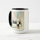 Kat op een boek mok (Voorkant links)