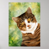 Kat op een boom Groen Geel Bruin Poster (Voorkant)