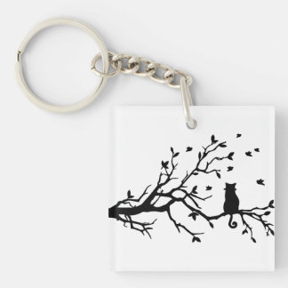 Kat op een boom - Silhouette Sleutelhanger