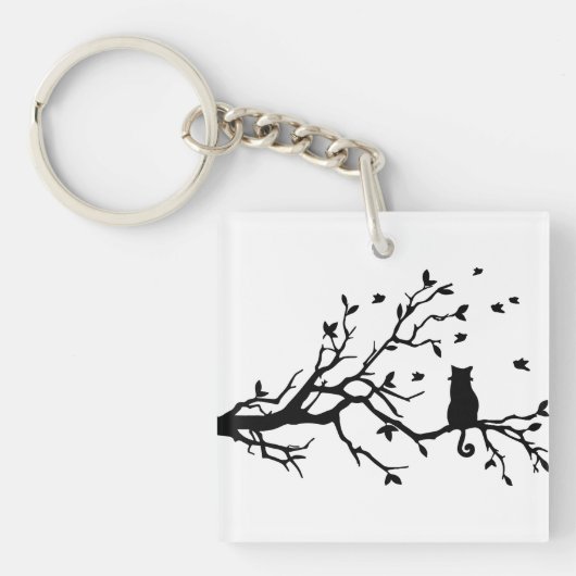 Kat op een boom - Silhouette Sleutelhanger (Voorkant)