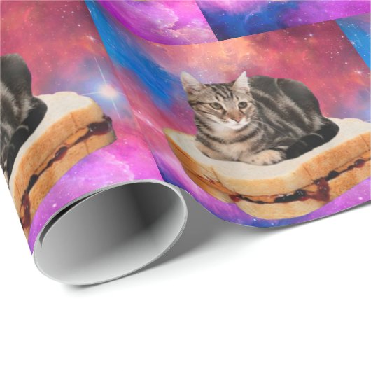 Kat op een brood dat in de ruimte vliegt cadeaupapier (Rol Hoek)