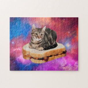 Kat op een brood dat in de ruimte vliegt legpuzzel