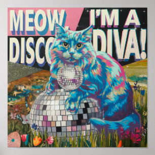 Kat op een discobal Disco Diva Poster