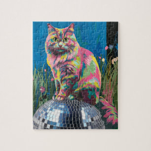 Kat op een discobal legpuzzel