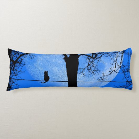 Kat op een draad Blauwe Maan Lichaamskussen (Voorkant)
