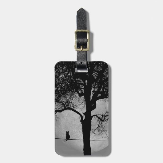 Kat op een draad Volle Maan Bagagelabel (Voorkant verticaal)