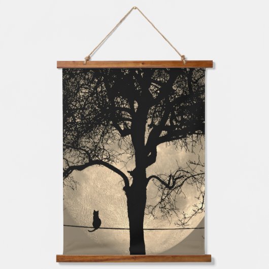 Kat op een draad Volle Maan Hangend Wandkleed (Voorkant)