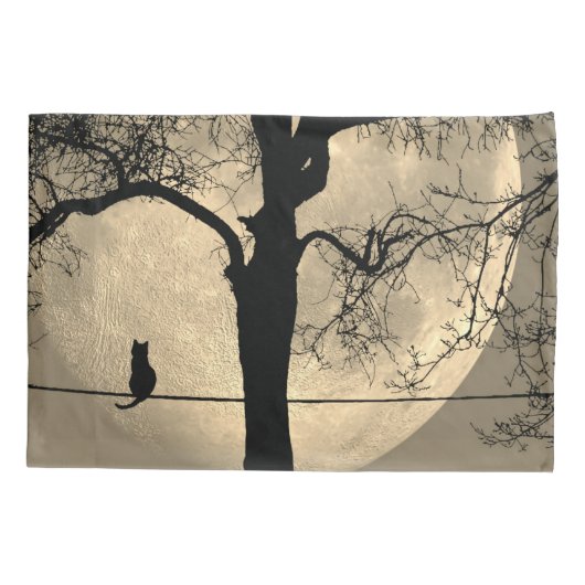 Kat op een draad Volle Maan Kussensloop (Achterkant)