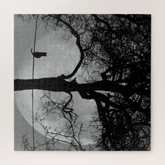 Kat op een draad Volle Maan Legpuzzel (Horizontaal)