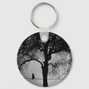 Kat op een draad Volle Maan Sleutelhanger