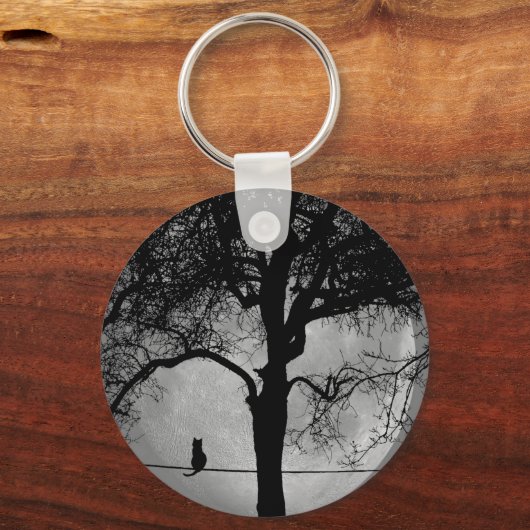 Kat op een draad Volle Maan Sleutelhanger (Achterkant)