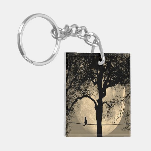 Kat op een draad Volle Maan Sleutelhanger (Voorkant Links)