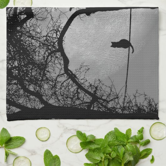 Kat op een draad Volle Maan Theedoek (Gevouwen)