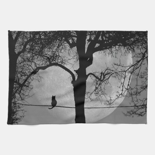 Kat op een draad Volle Maan Theedoek (Horizontaal)
