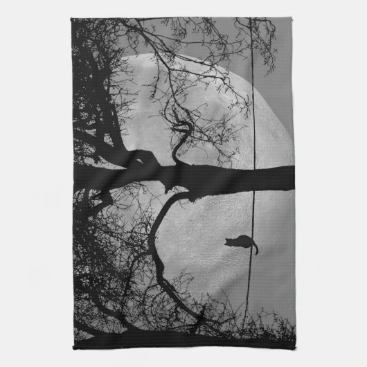 Kat op een draad Volle Maan Theedoek (Verticaal)