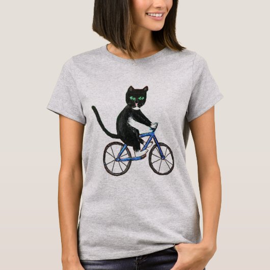 Kat op een fiets shirt voor vrouwen katten op fiet (Voorkant)