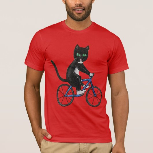 Kat op een fiets voor het fietsen van shirten t-shirt (Voorkant)