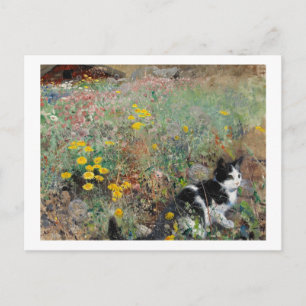Kat op een Flowery Meadow, Bruno Liljefors Briefkaart