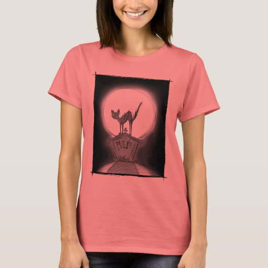 Kat op een grafsteen t-shirt (Voorkant)